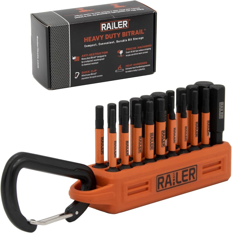 Railer Allen Wrench Hex Bit Set 2 Inch Impact Driver 20pc Hex Bit Set With A Bit Holder & Carabiner. Premium S2 Steel, Ideal For Furniture Screws - Image 1